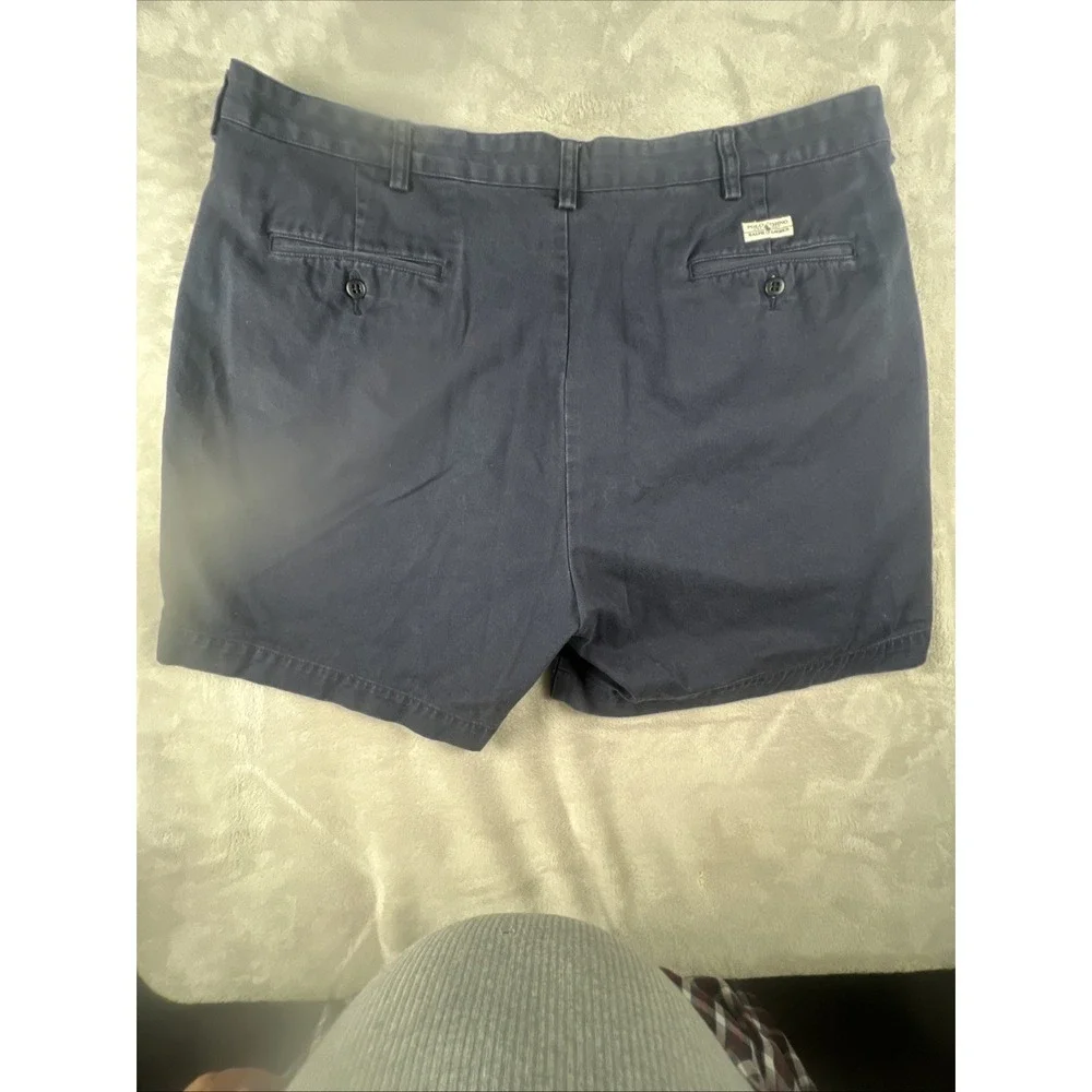 Polo Ralph Lauren Andrew Chino Shorts Mens 40 Navy Blue Pleated Cotton 6in
